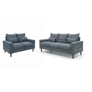 Grey Linen 3-Seater and 2-Seater Fabric Sofa Set with Pocket Spring Cushions and Solid Wood Legs