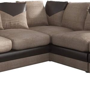 Large L-Shaped Corner Sofa in Jumbo Cord Fabric with Foam-Filled Seats Beige Brown Right Hand