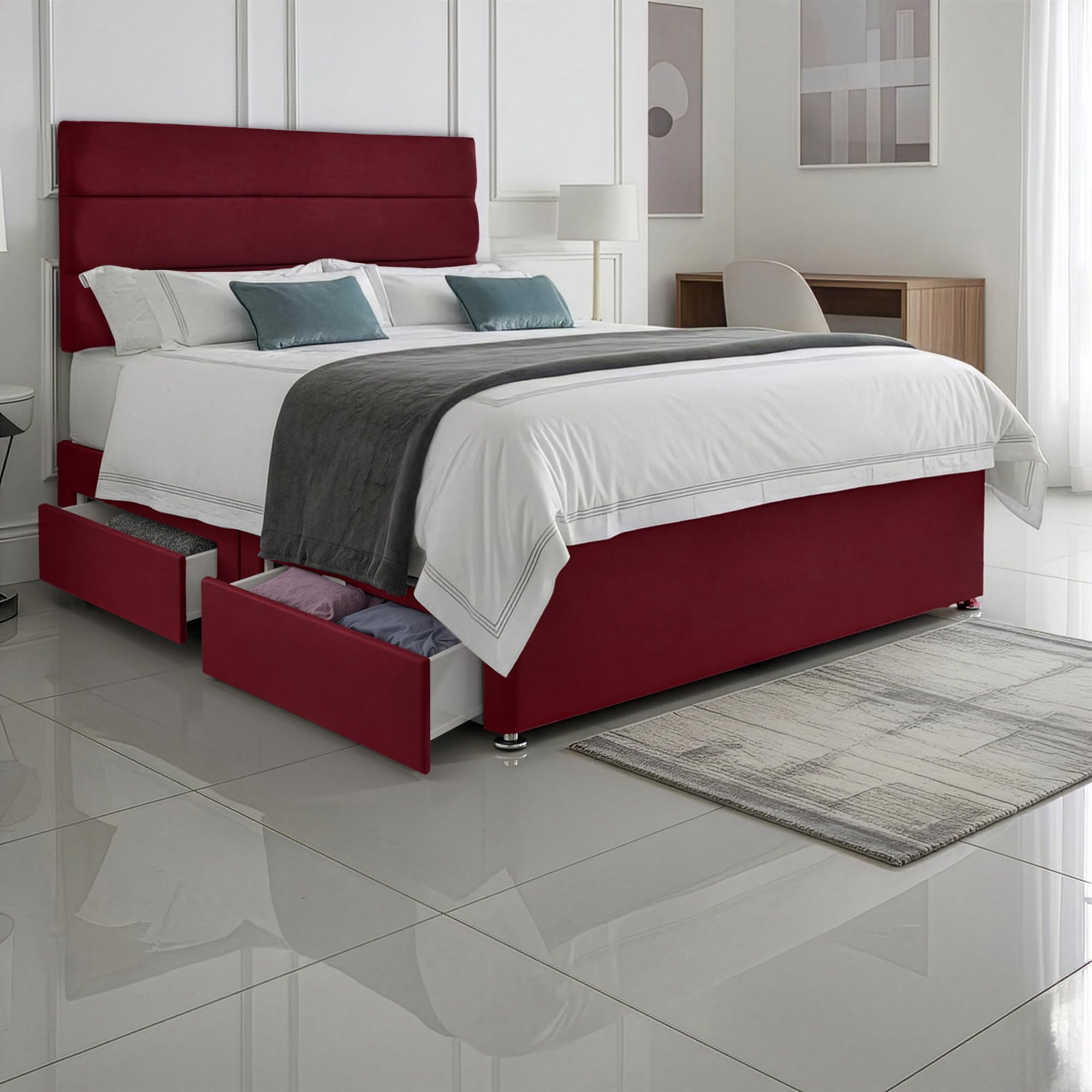 5ft King Size Divan Bed Set with Orthopaedic Mattress, 2 Storage Drawers and 26-Inch Headboard, Mulberry - Image 2