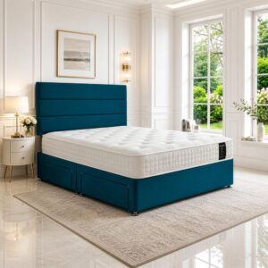 5ft King Size Divan Bed Set with Orthopaedic Mattress, 2 Storage Drawers and 26-Inch Headboard, Jade