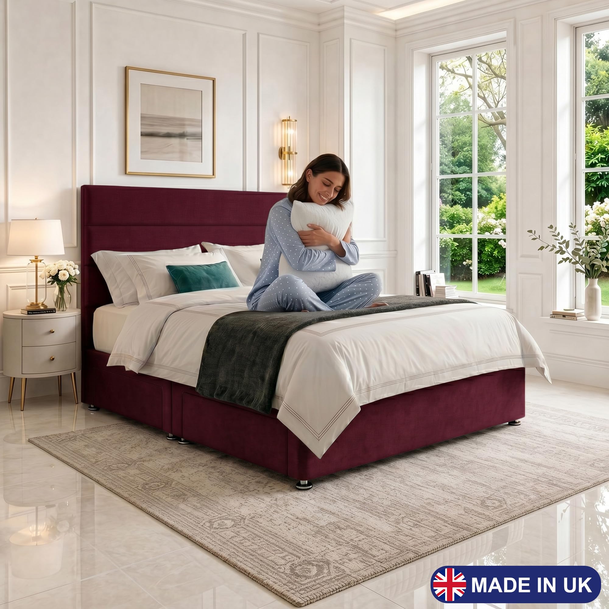 5ft King Size Divan Bed Set with Orthopaedic Mattress, 2 Storage Drawers and 26-Inch Headboard, Mulberry - Image 7