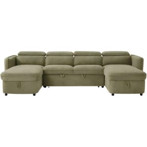 U-Shaped Corner Sofa Bed in Green Upholstery with 2-Person Delivery and In-Room Assembly